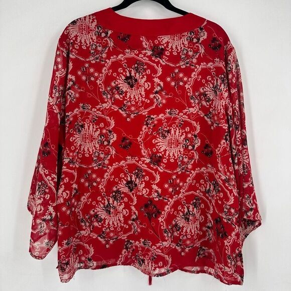 Vintage Y2K Fashion Bug Floral Beaded Bandana Print Tie‎ Waist Blouse Sheer 2X - Picture 7 of 13